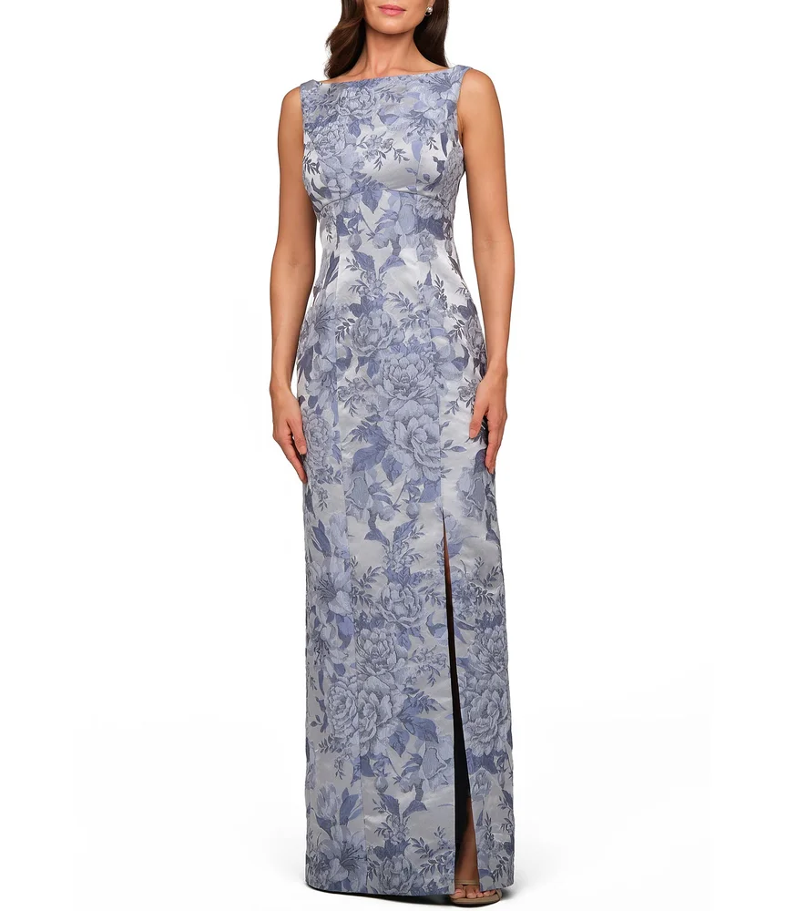 Sleeveless Jacquard Column Gown