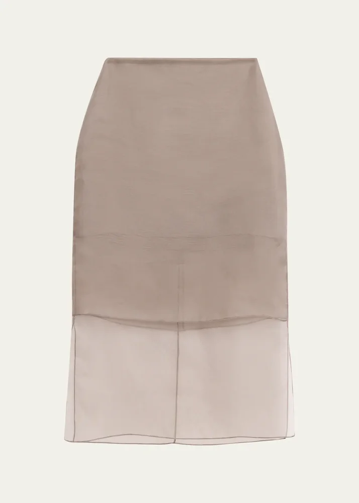 Brett Layered Silk Organza Midi Pencil Skirt