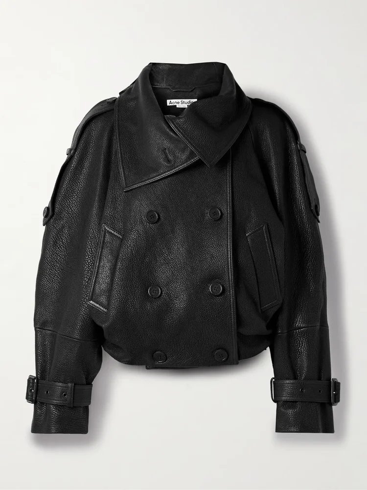 Double-breasted textured-leather jacket