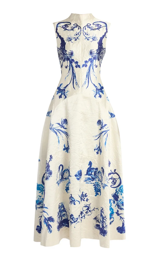 Floral Ruffled Satin Midi Dress