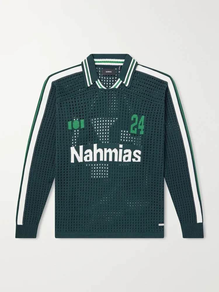 Logo-Jacquard Open-Knit Cotton-Jersey T-Shirt