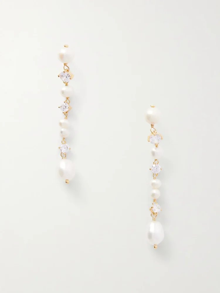 Gold-plated, pearl-like and cubic zirconia earrings