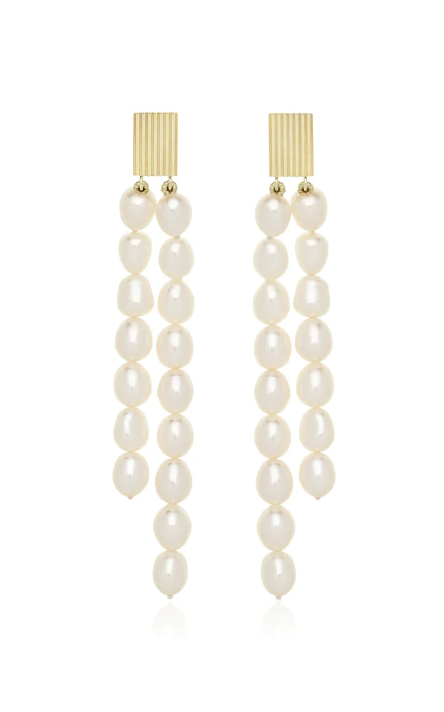 Barra Perla Oval 9K Yellow Gold Pearls Earrings