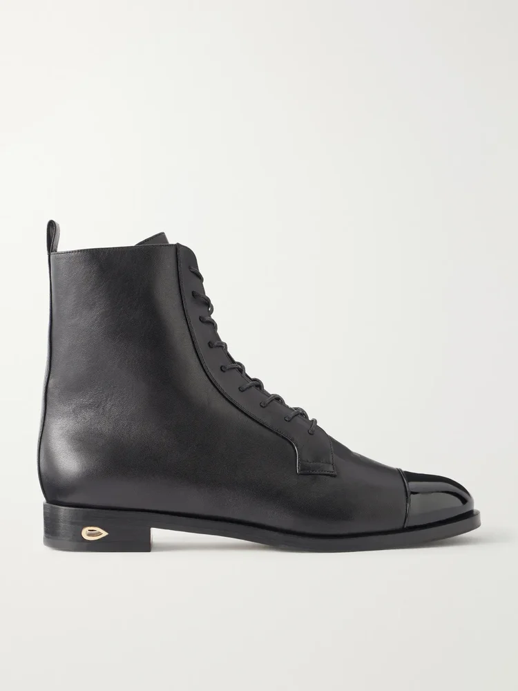 Brando patent leather-trimmed leather ankle boots