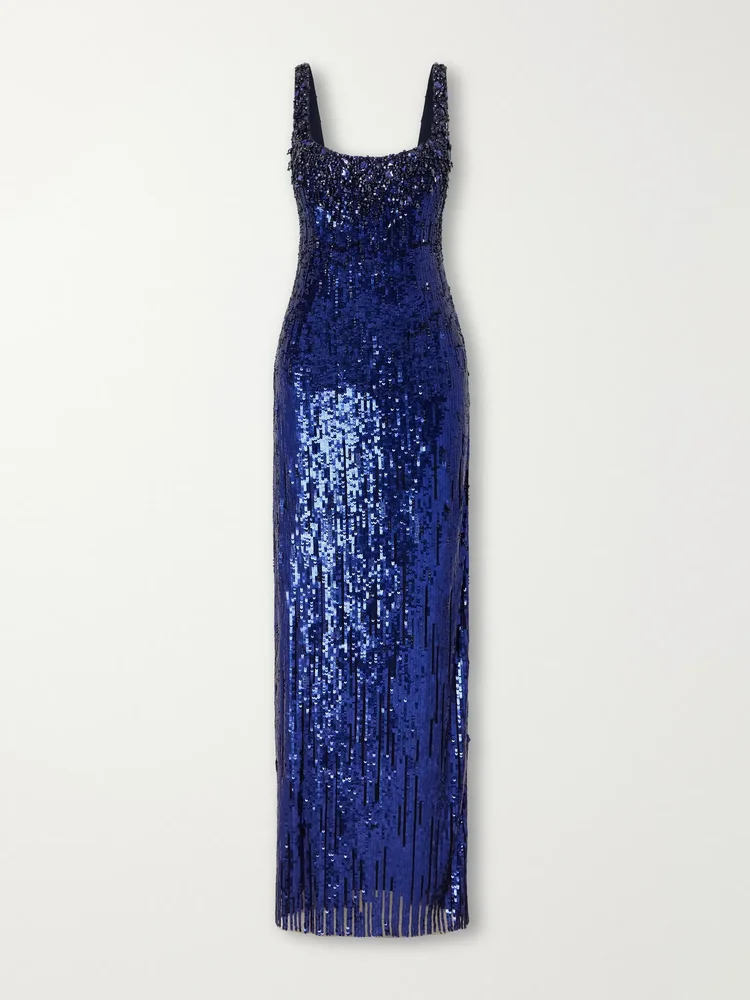 Rosalie crystal-embellished sequined tulle gown