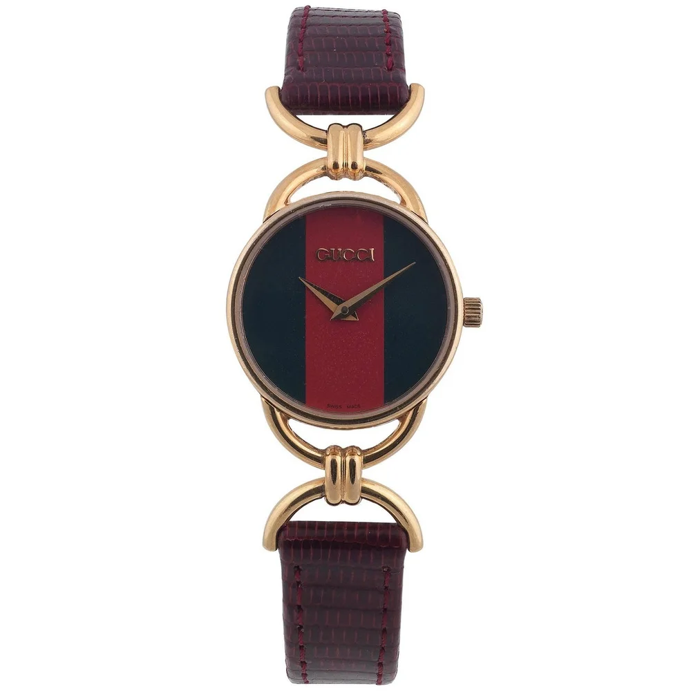 Vintage Gold-Plated Quartz Watch, Green & Red Dial, 23mm