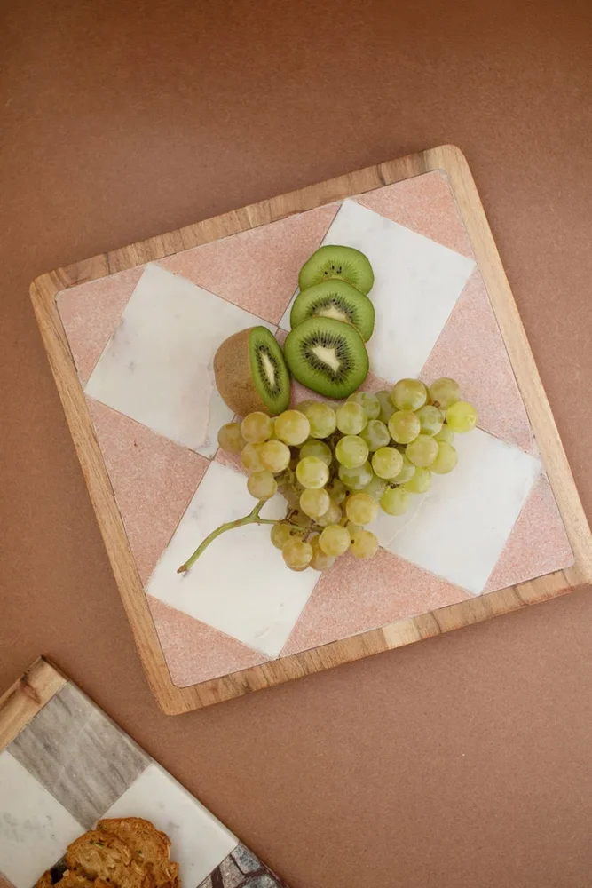 Kalalou Rectangle Checkered Serving Board in Marble and Wood