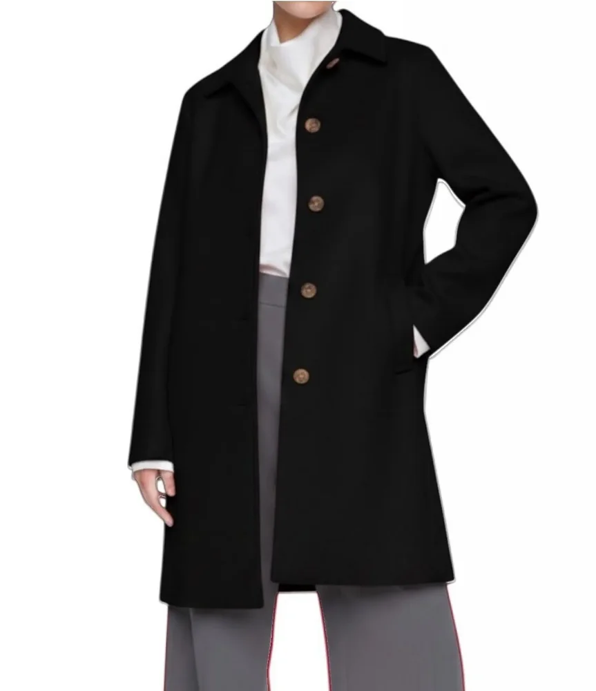 Petite Size Wool Blend Point Collar Long Sleeves Single Breasted Walker Coat