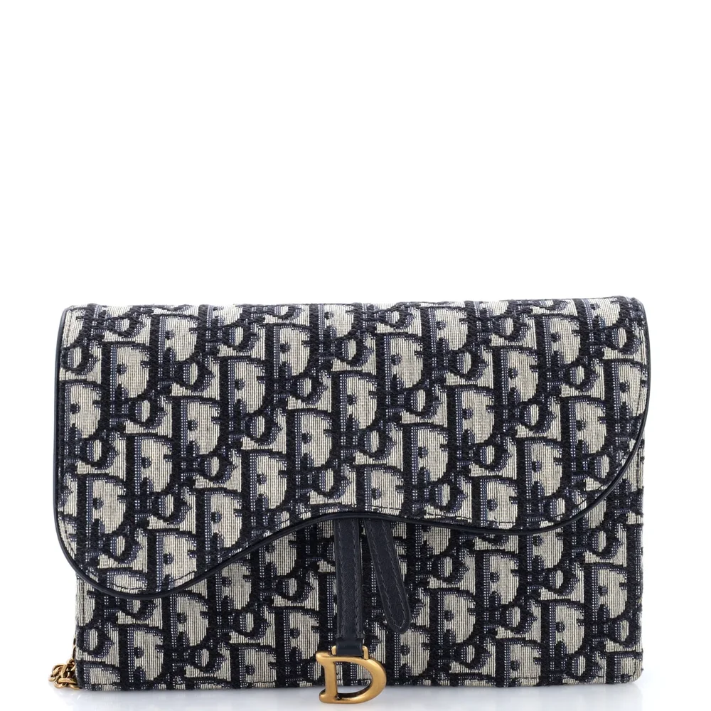 Dior Saddle Chain Clutch Oblique Canvas, Blue