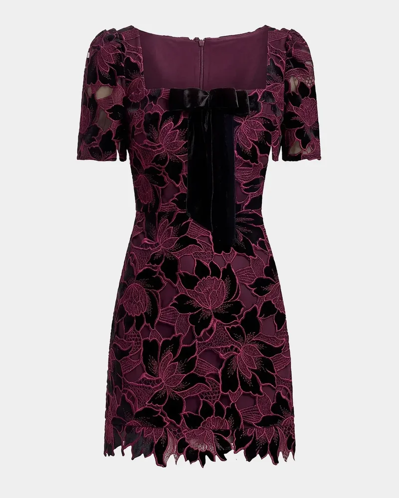 Clarke Bow-Front Velvet Lace Mini Dress
