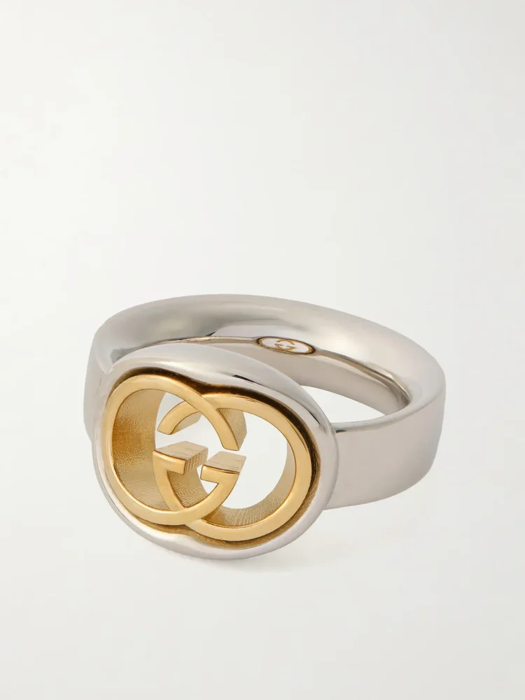 Interlocking G Logo-Embossed Gold and Silver-Tone Ring