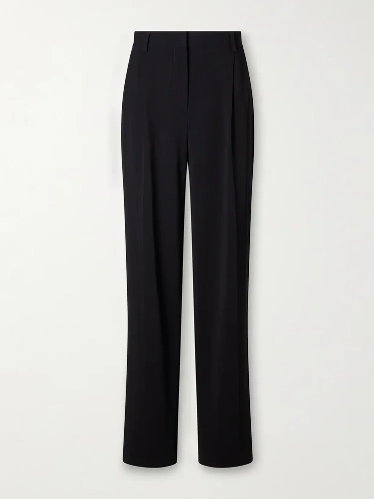 Pleated crepe wide-leg pants