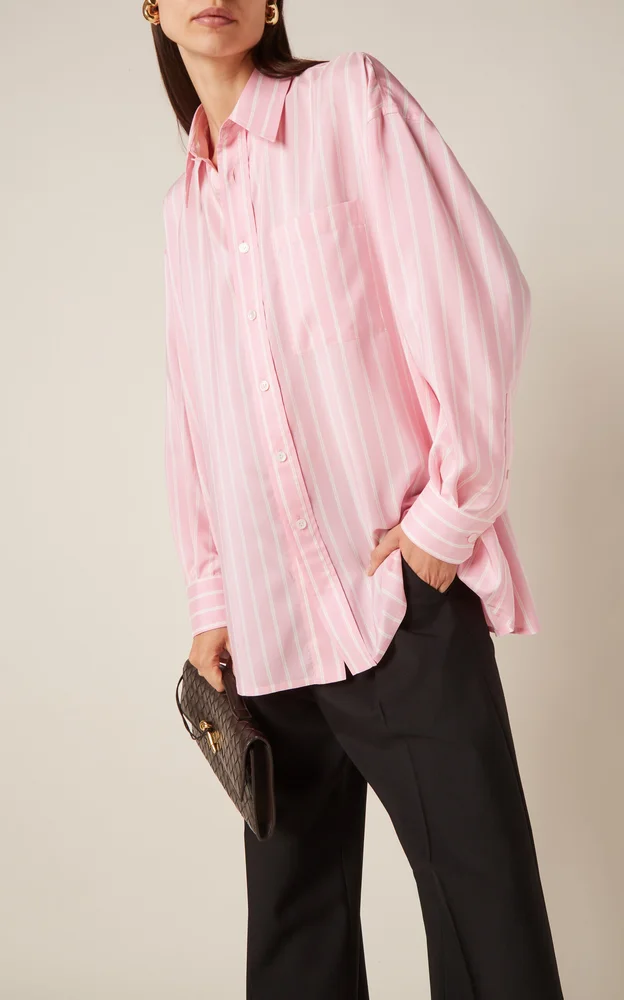 Striped Silk Button-Down Shirt