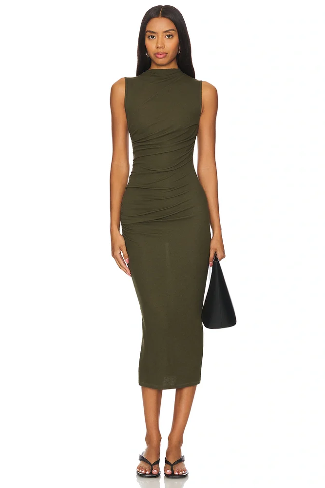 Silk Knit Sleeveless Twist Midi Dress