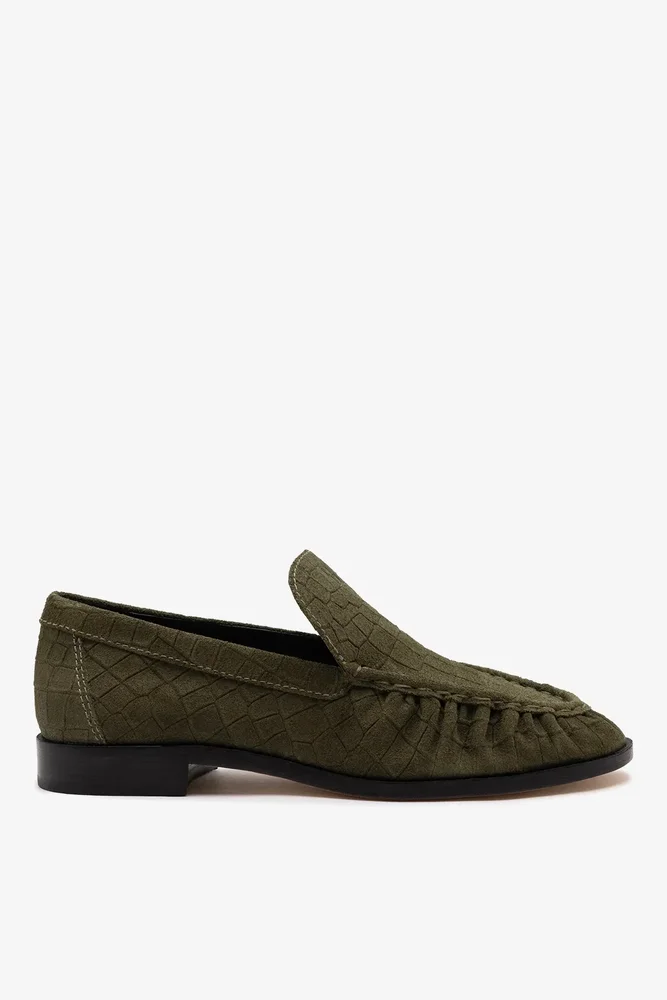 Margaux Loafer in Olive Croc Suede