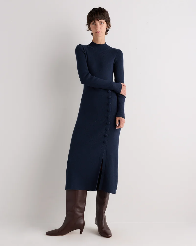 Quince Cotton Cashmere Side Slit Midi Dress