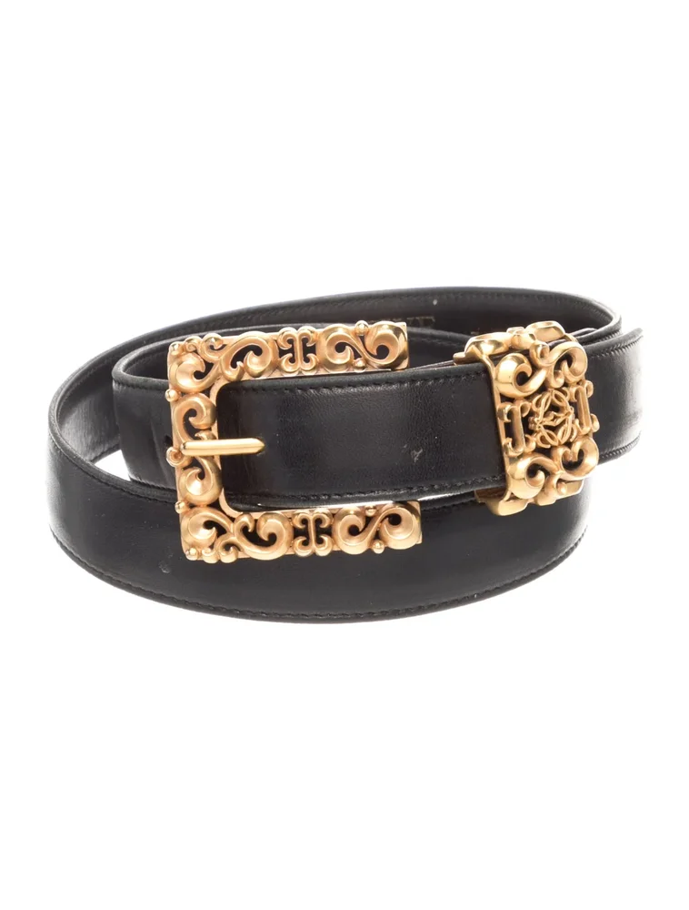 Anagram Buckle Skinny Leather Belt (Black)