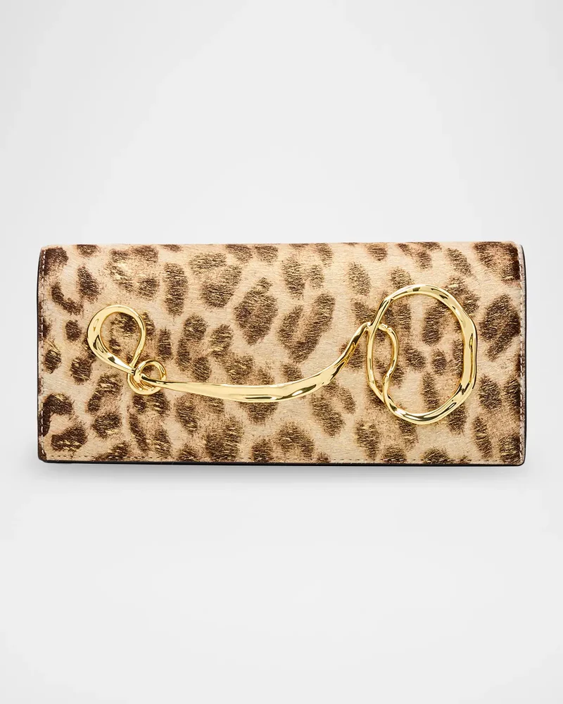 Twisted Leopard-Print Calf Hair Clutch Bag