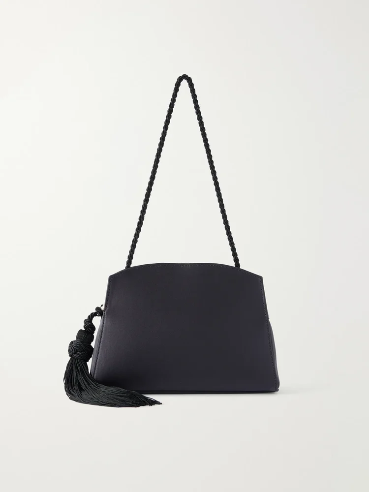 Tasseled satin shoulder bag