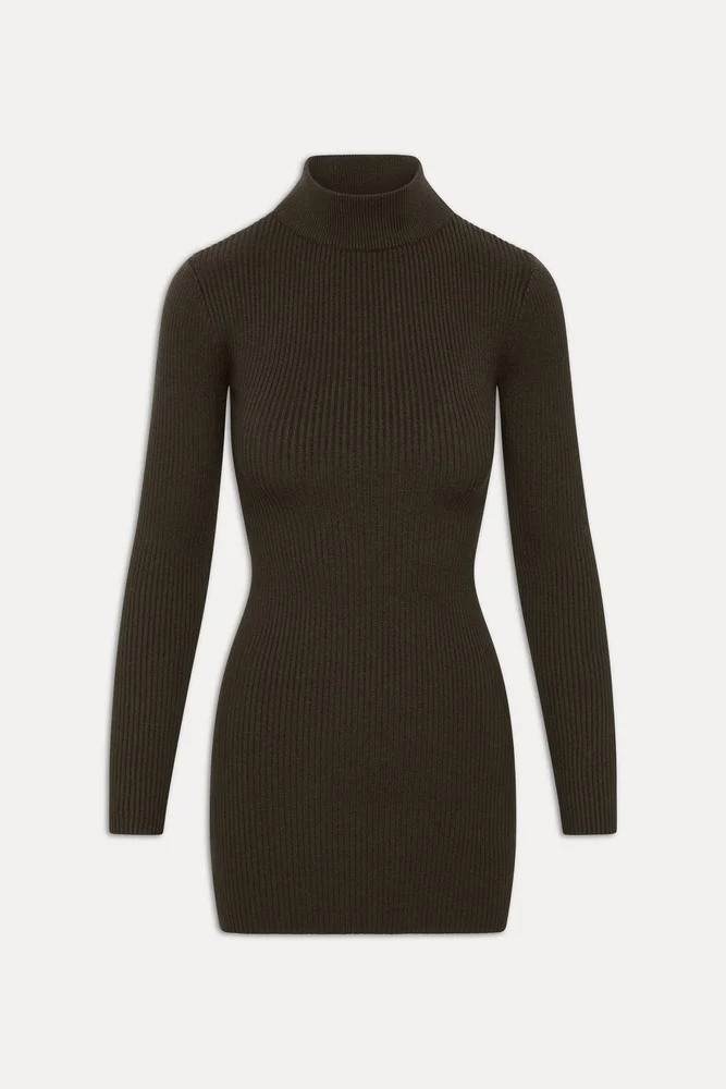 Date Night Knit Mini Dress - Chocolate Brown