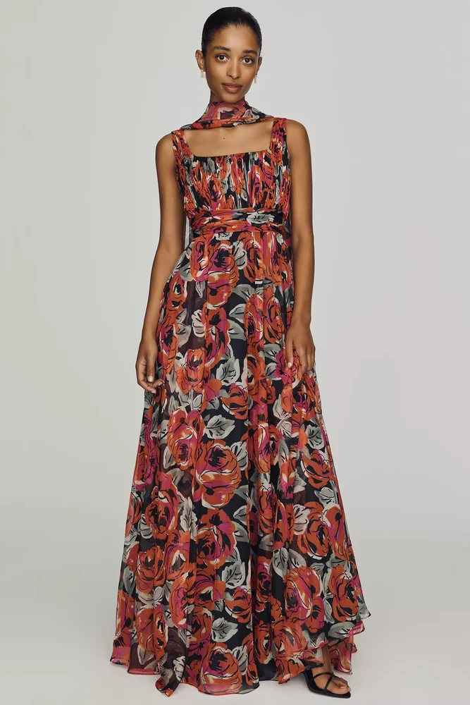 Square-Neck Scarf Maxi Dress