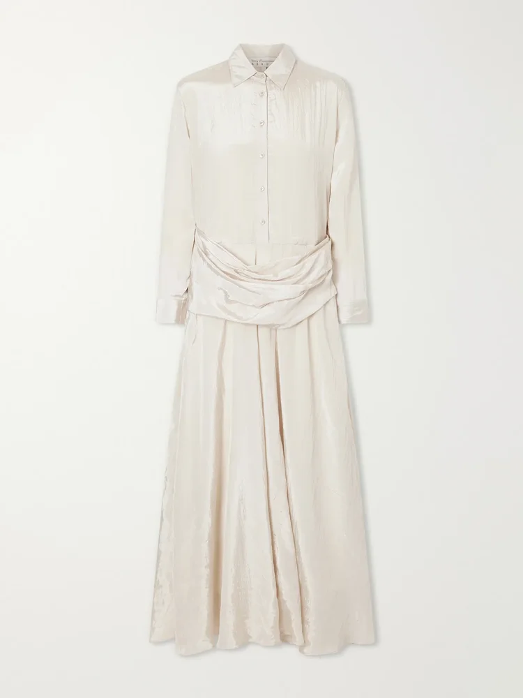 Draped crinkled-satin midi dress