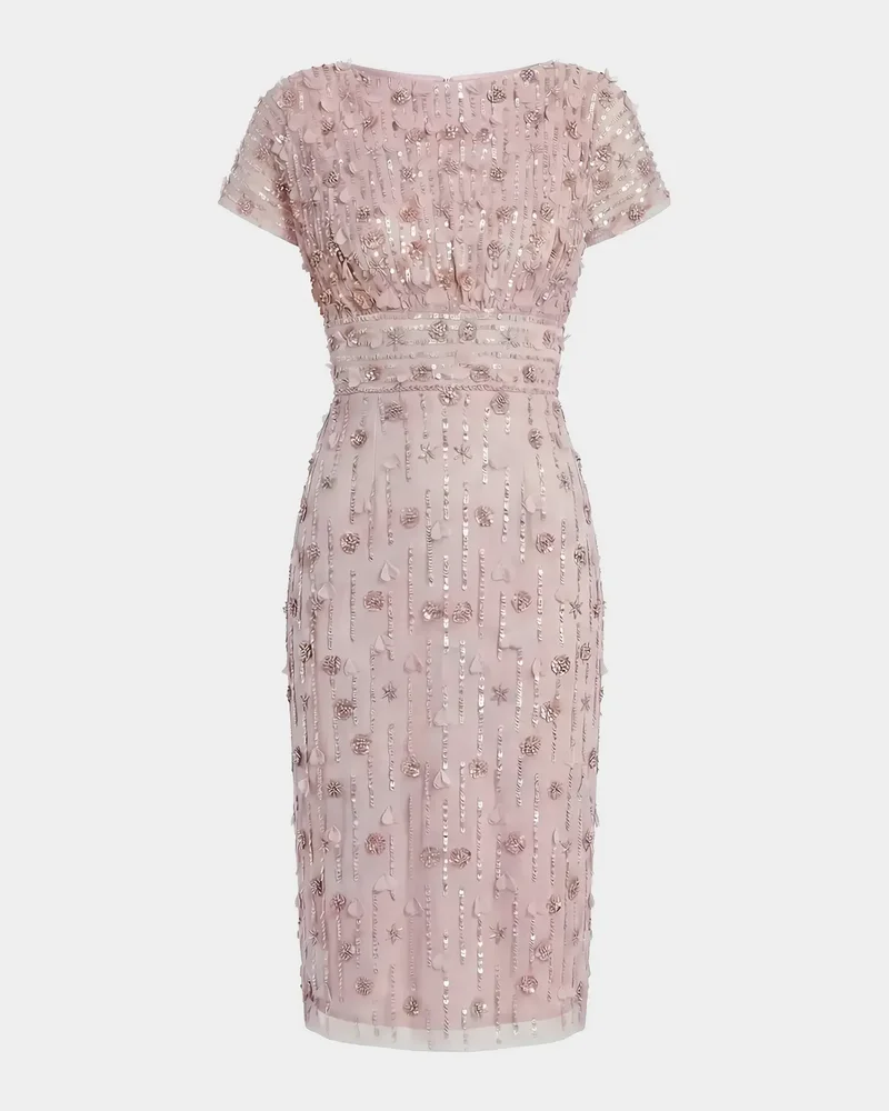 Sequin-Beaded Cap-Sleeve Midi Dress
