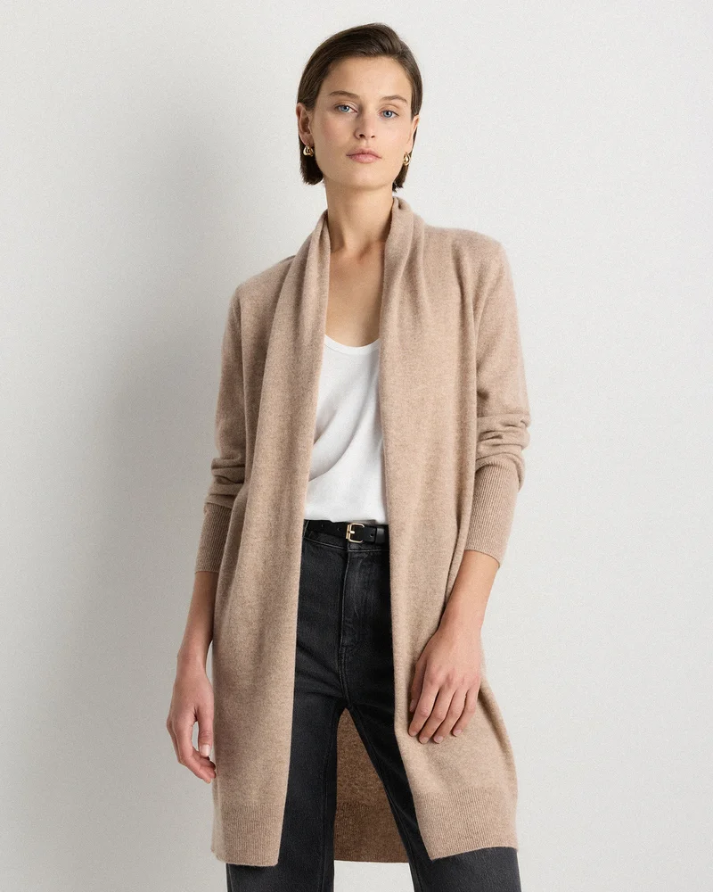 Mongolian Cashmere Duster Cardigan Sweater in Oatmeal
