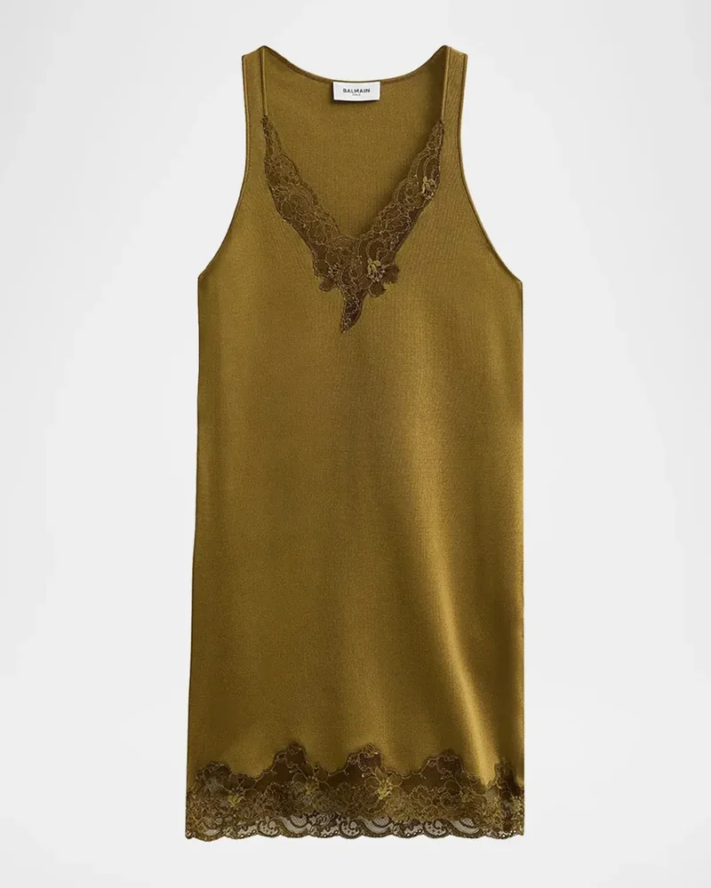 Lace-Trimmed V-Neck Slip Mini Dress