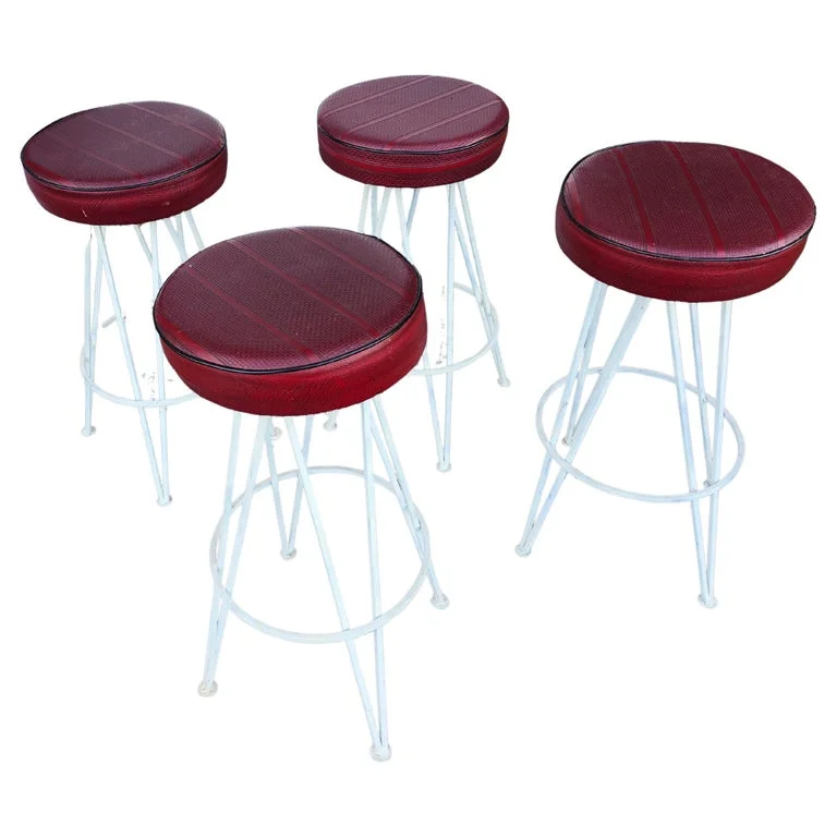 Mid Century Modern 8 Mid Century Modern Hairpin Iron Swiveling Bar Stools C1955