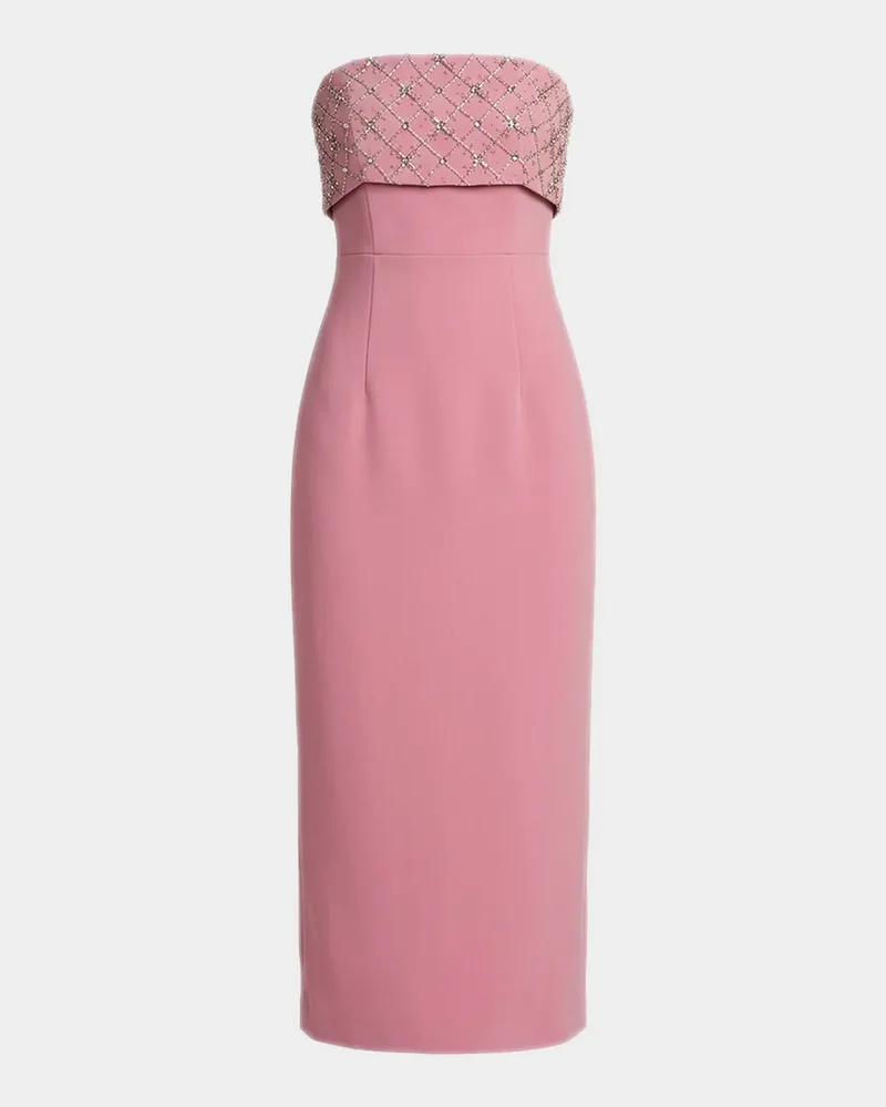 Rhinestone-Embellished Crepe Strapless Cocktail Dress