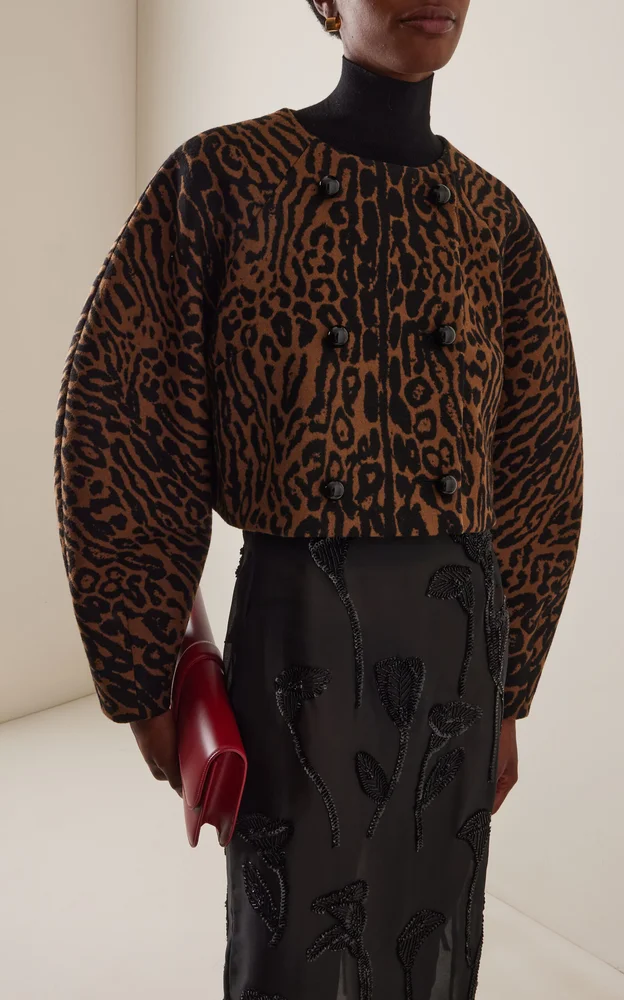 Leopard Jacquard Wool Cocoon Jacket