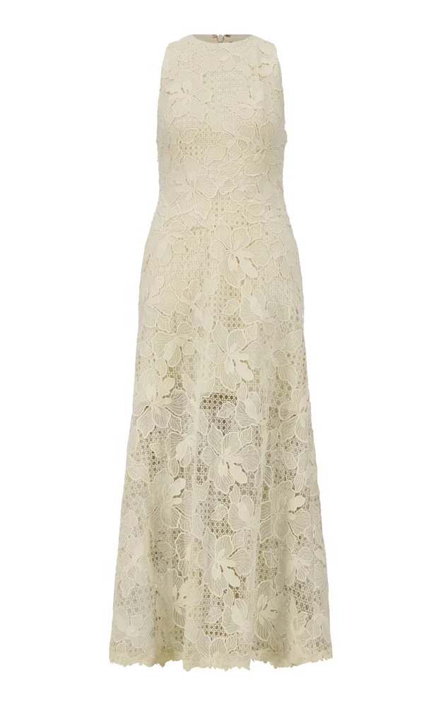 Lattice Guipure Lace Midi Dress