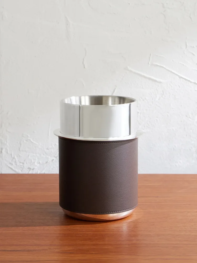 Leather-Trimmed Silver-Plated Glacette
