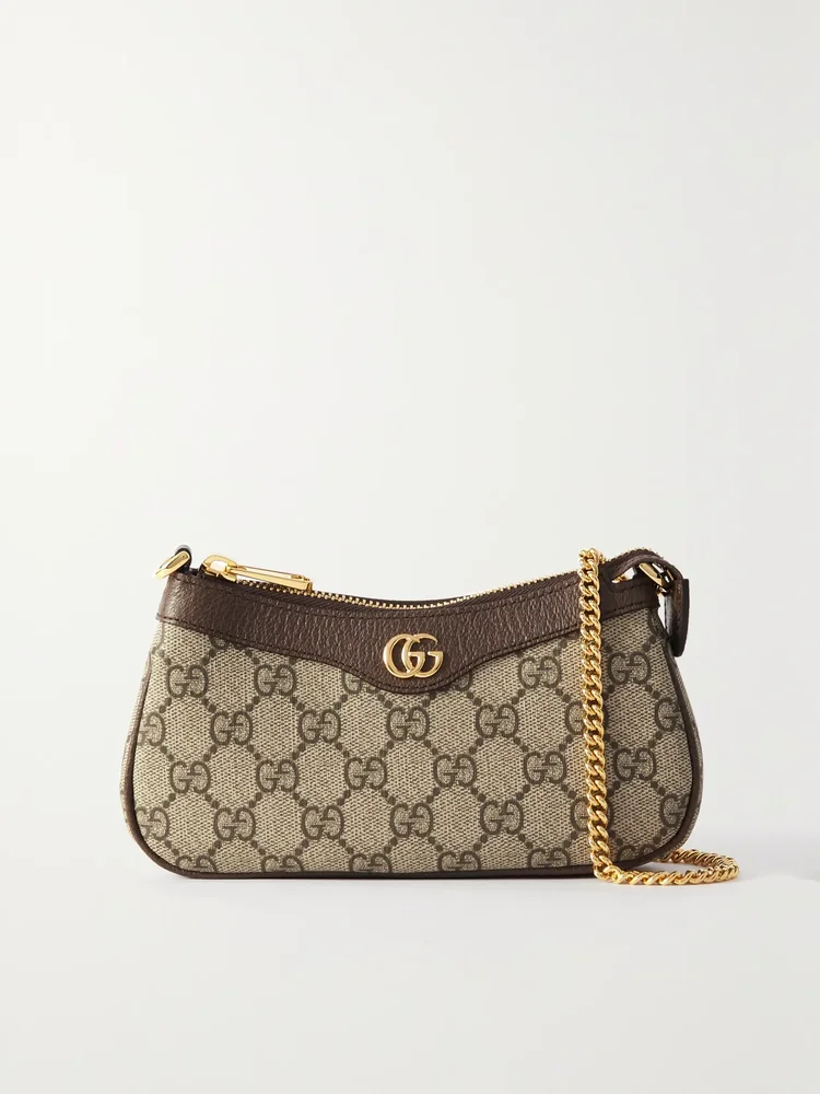 Ophidia mini textured leather-trimmed printed coated-canvas shoulder bag