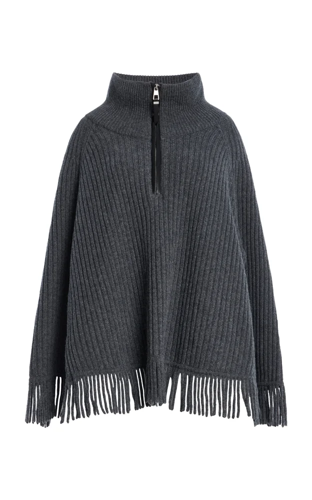 Danni Quarter Zip Wool-Cashmere Poncho Top