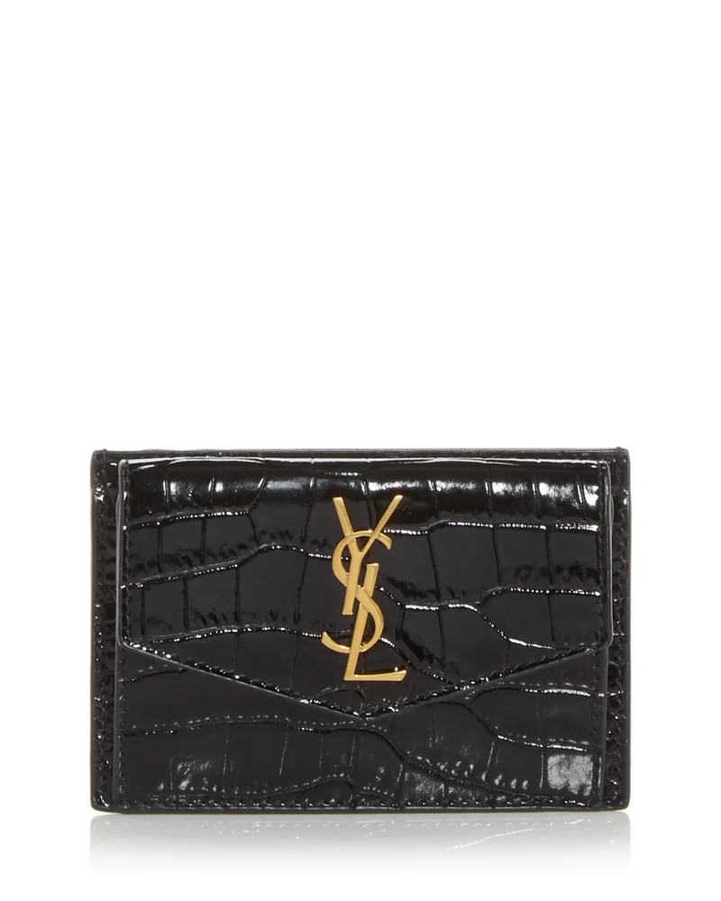 Uptown Flap Card Case in Crocodile-Embossed Shiny Leather