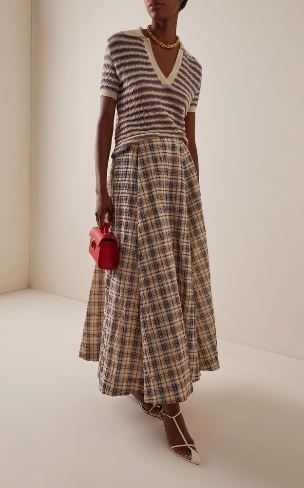 Kennedy Cotton-Blend Checked Midi Skirt