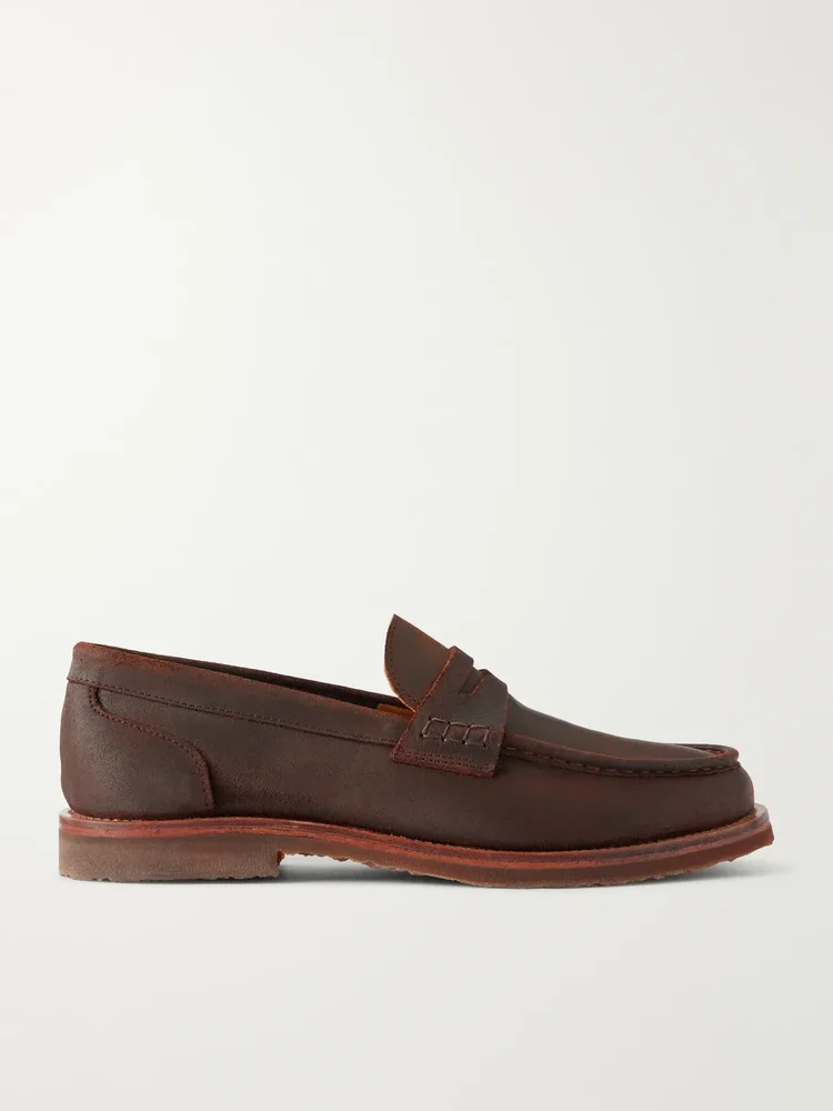 Waxed-Suede Penny Loafers
