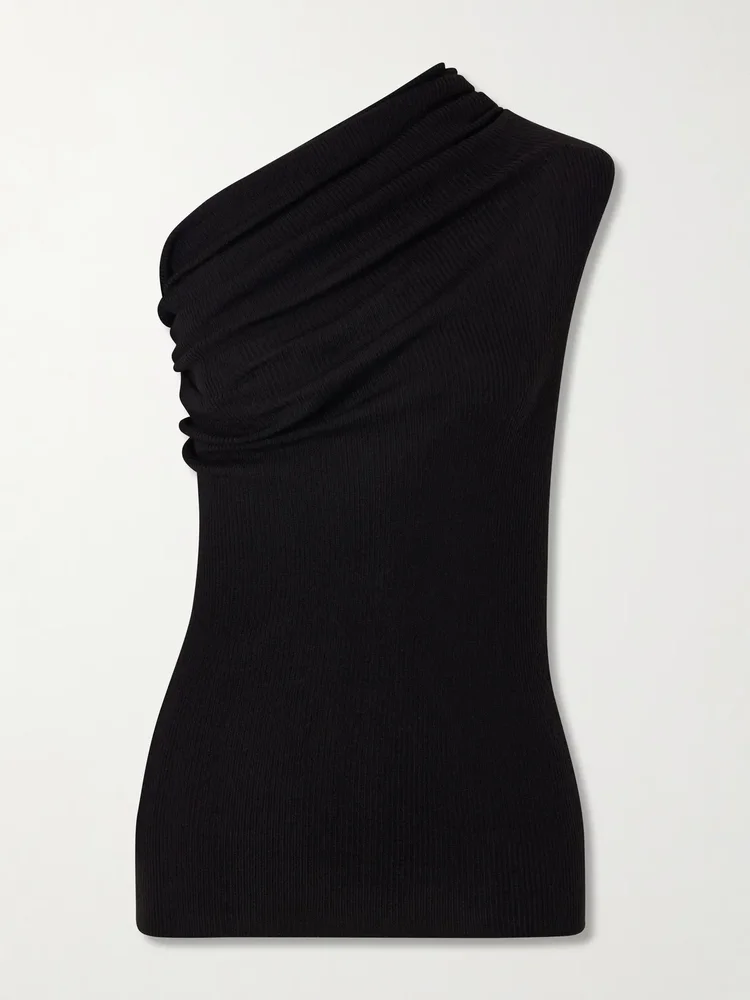 Athena one-shoulder ribbed-knit wool top