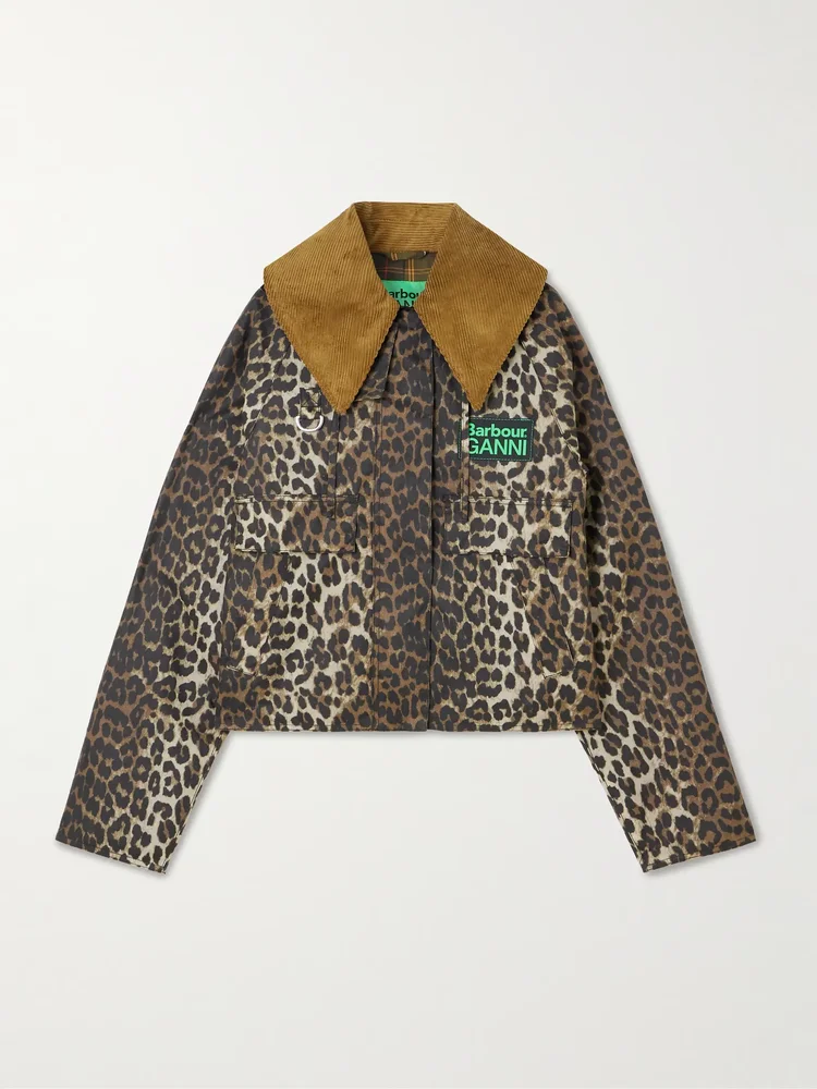 Hooded cheetah-print waxed-cotton jacket