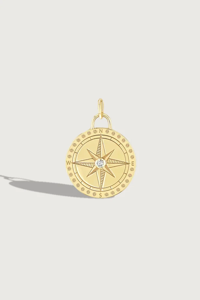 Single Medium Compass Medallion Charm Pendant