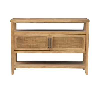 Lily Pond Naomi Wood Storage Console Table with 2 Natural Cane Doors