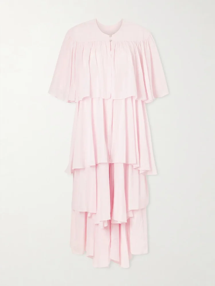 Formentera ruffled cotton and silk-blend voile kaftan