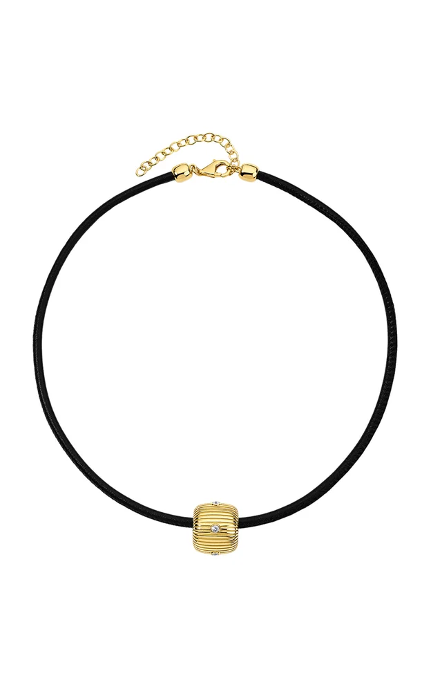 Clio Bead with Diamonds on Leather Cord