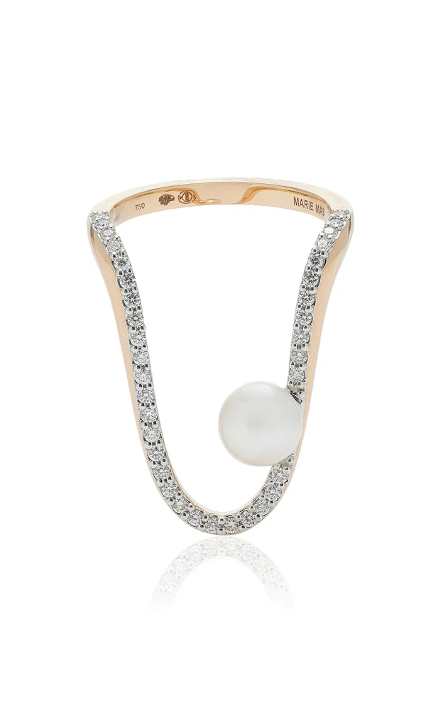 Radiant 18K Rose Gold Pearl, Diamond Ring