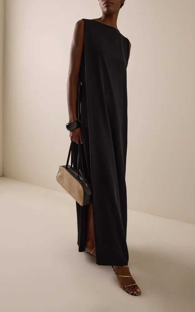 Exclusive Crepe Boat-Neck Gown