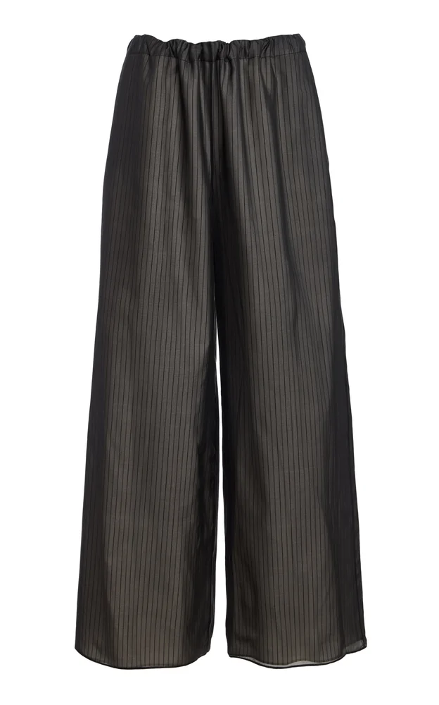 Cairo Pinstriped Silk Trapped Poplin Wide-Leg Pants