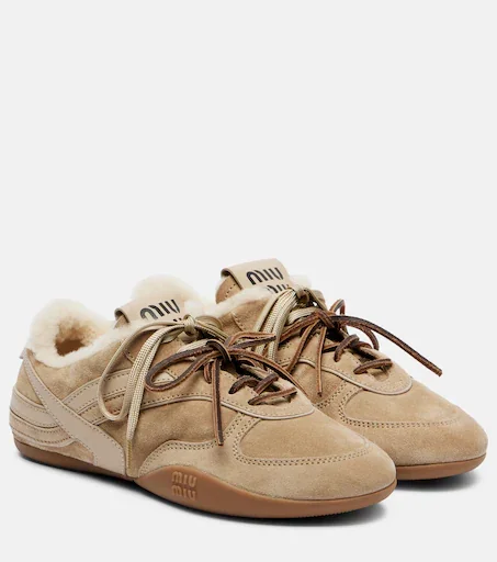 Gymnasium shearling-lined suede sneakers in beige