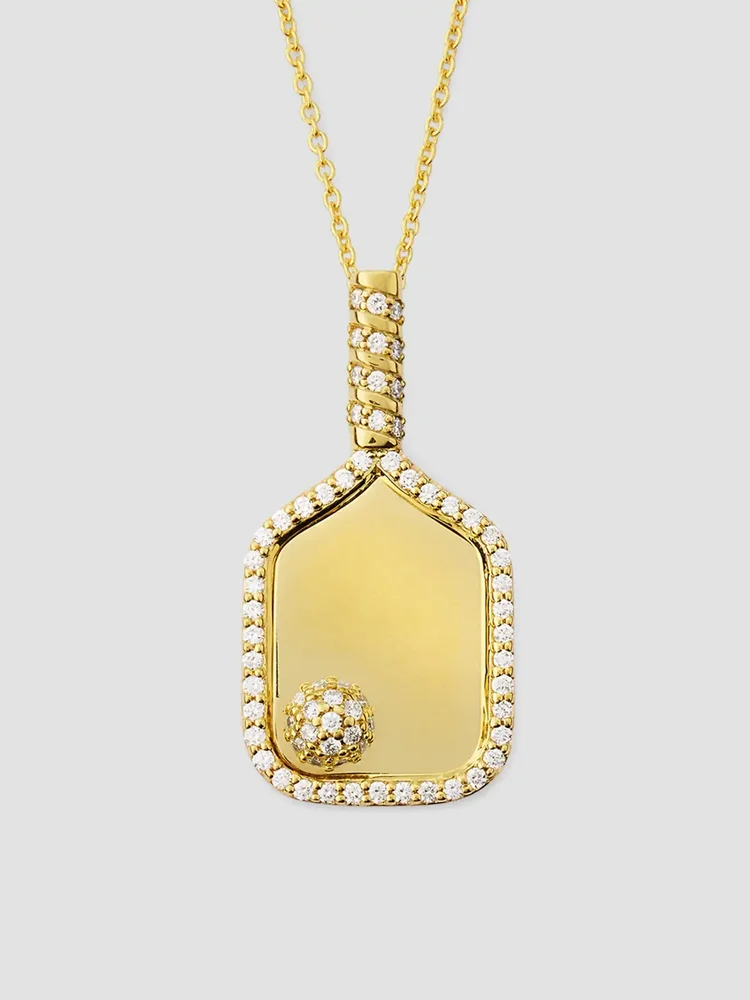 18K Yellow Gold & 0.23 TCW Diamond Pickleball Paddle Pendant Necklace